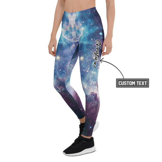 Personalisierte Damen Sportleggings Galaxy Design Blau Lila Fitness Leggings Sternenhimmel Print K918 - XL