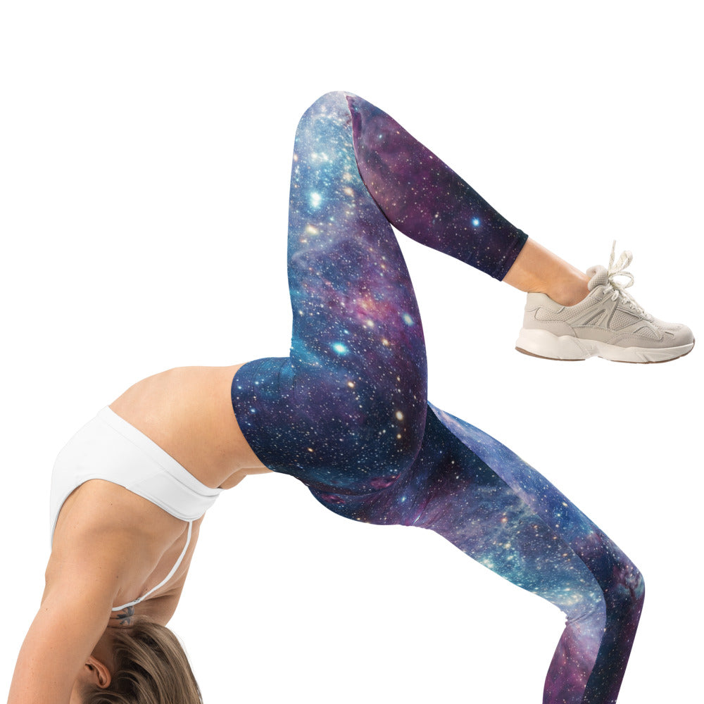 Personalisierte Damen Sportleggings Galaxy Design Blau Lila Fitness Leggings Sternenhimmel Print K918