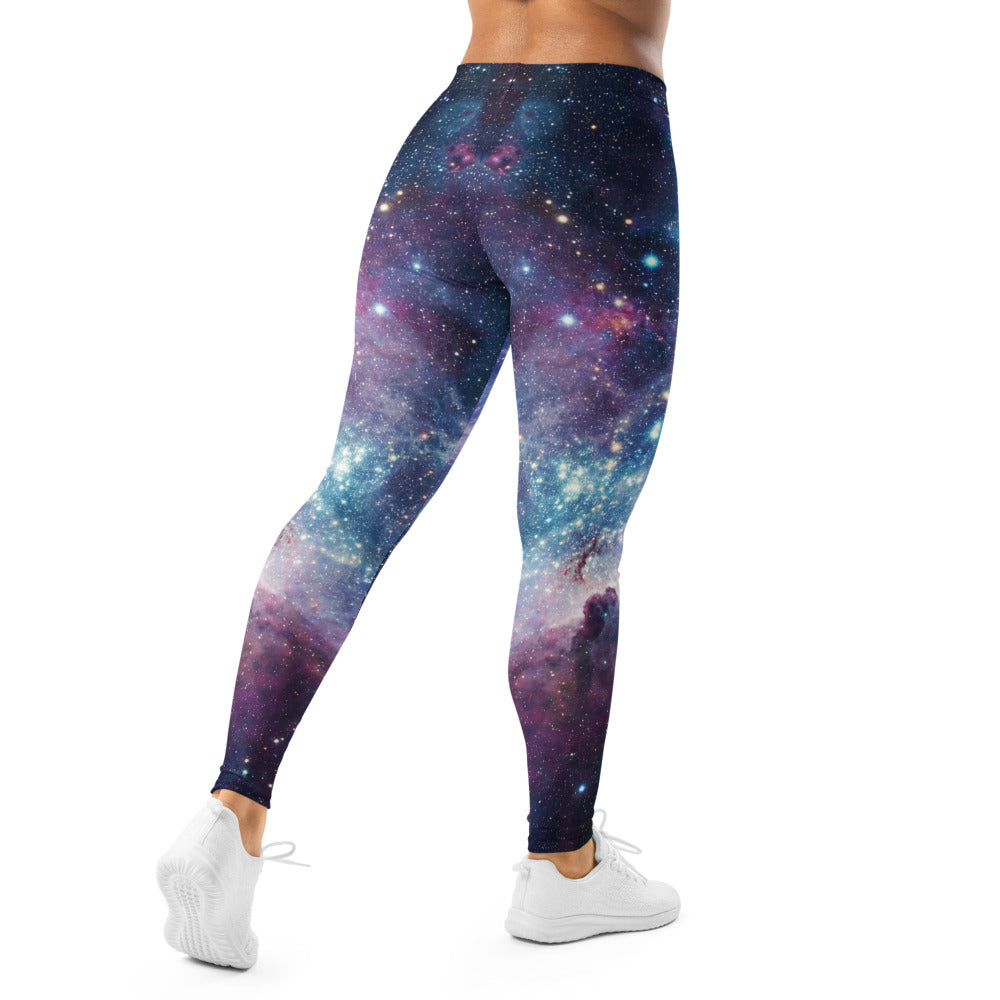Personalisierte Damen Sportleggings Galaxy Design Blau Lila Fitness Leggings Sternenhimmel Print K918