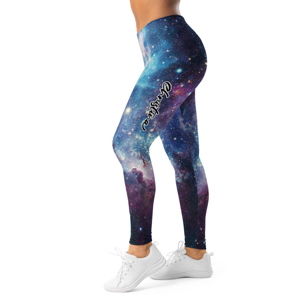 Personalisierte Damen Sportleggings Galaxy Design Blau Lila Fitness Leggings Sternenhimmel Print K918