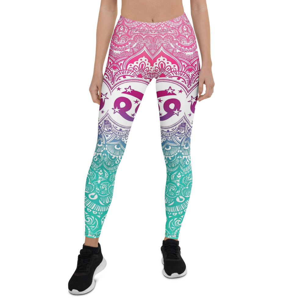 Personalisierte Yoga Leggings Damen Mandala Muster Farbverlauf Pink Türkis Fitness Sportleggings J458