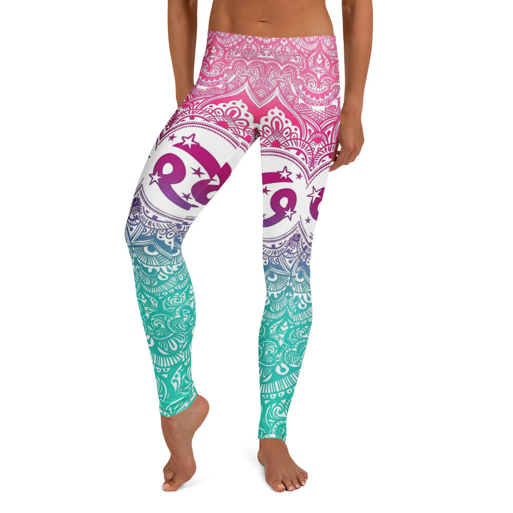 Personalisierte Yoga Leggings Damen Mandala Muster Farbverlauf Pink Türkis Fitness Sportleggings J458