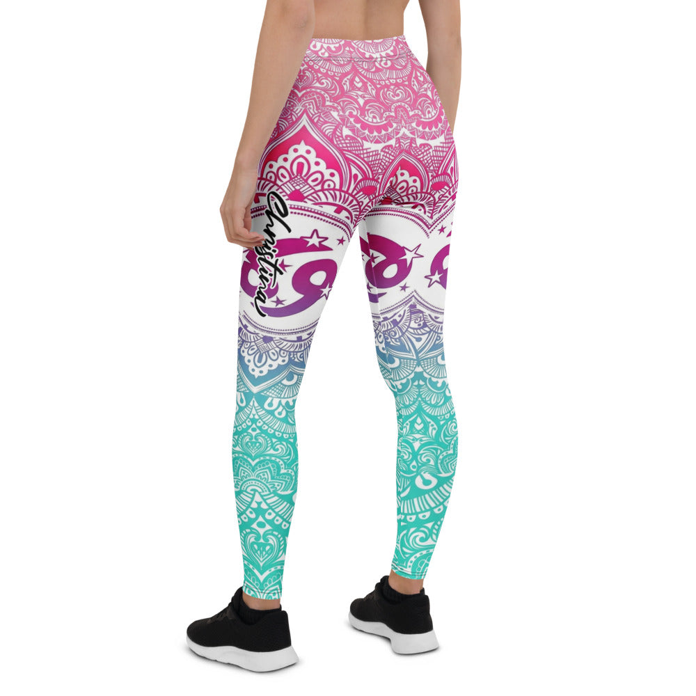 Personalisierte Yoga Leggings Damen Mandala Muster Farbverlauf Pink Türkis Fitness Sportleggings J458