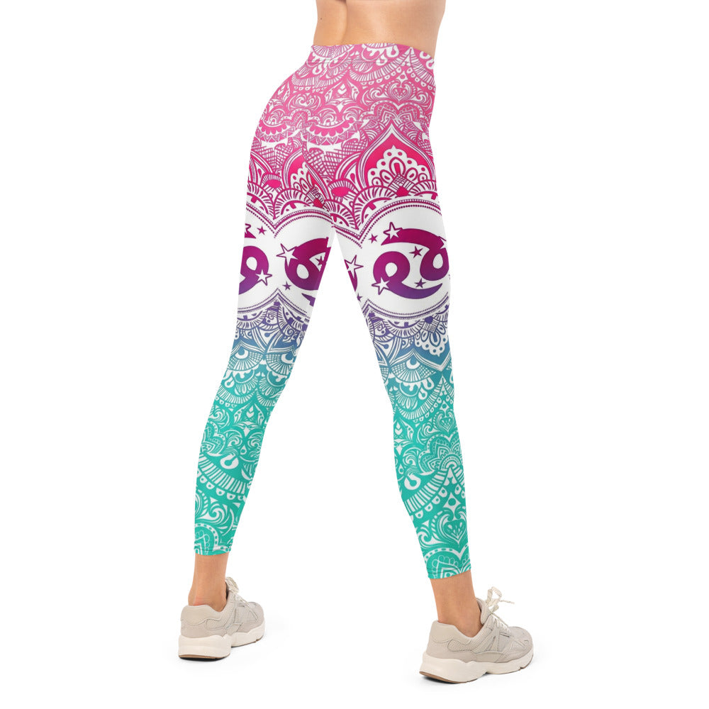 Personalisierte Yoga Leggings Damen Mandala Muster Farbverlauf Pink Türkis Fitness Sportleggings J458