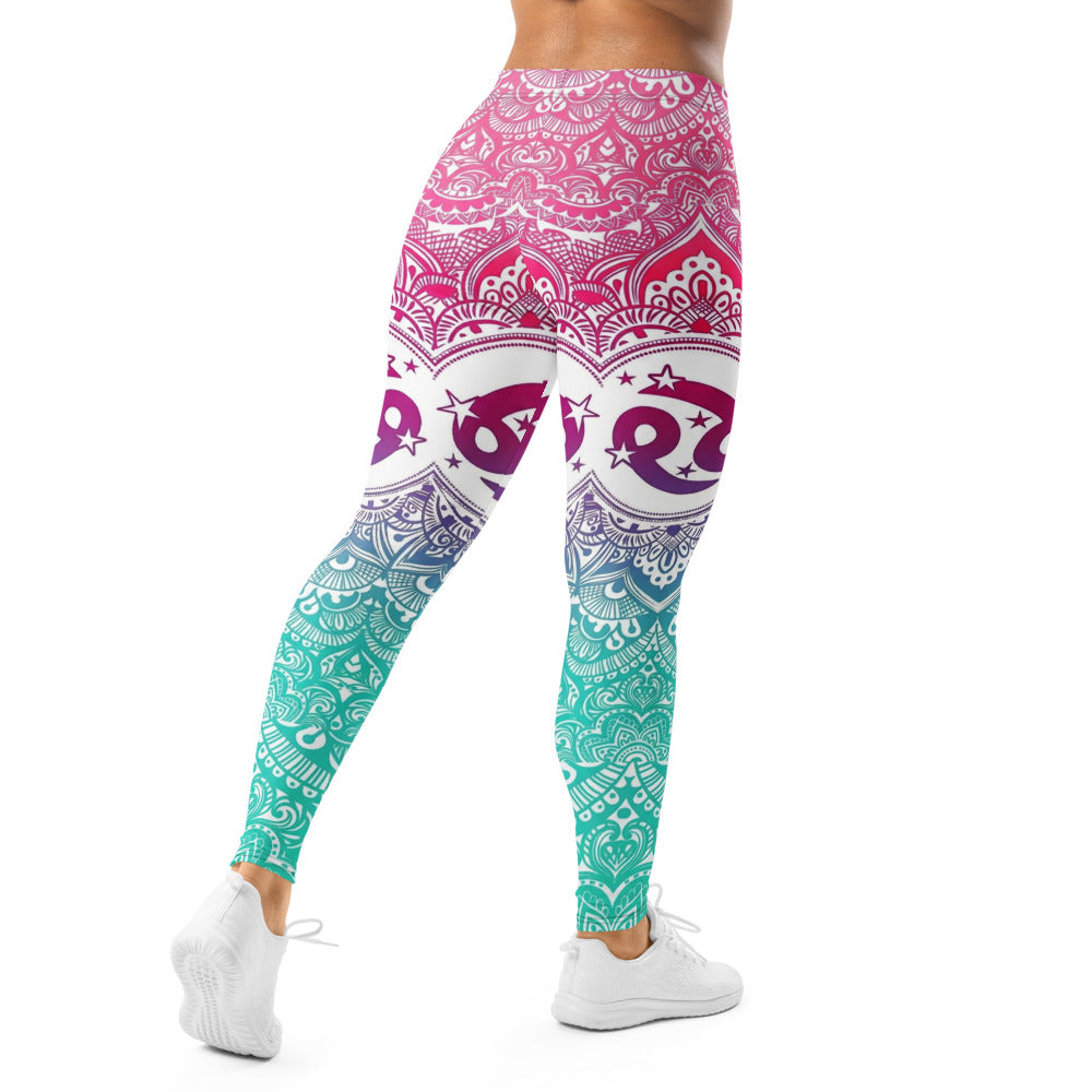 Personalisierte Yoga Leggings Damen Mandala Muster Farbverlauf Pink Türkis Fitness Sportleggings J458