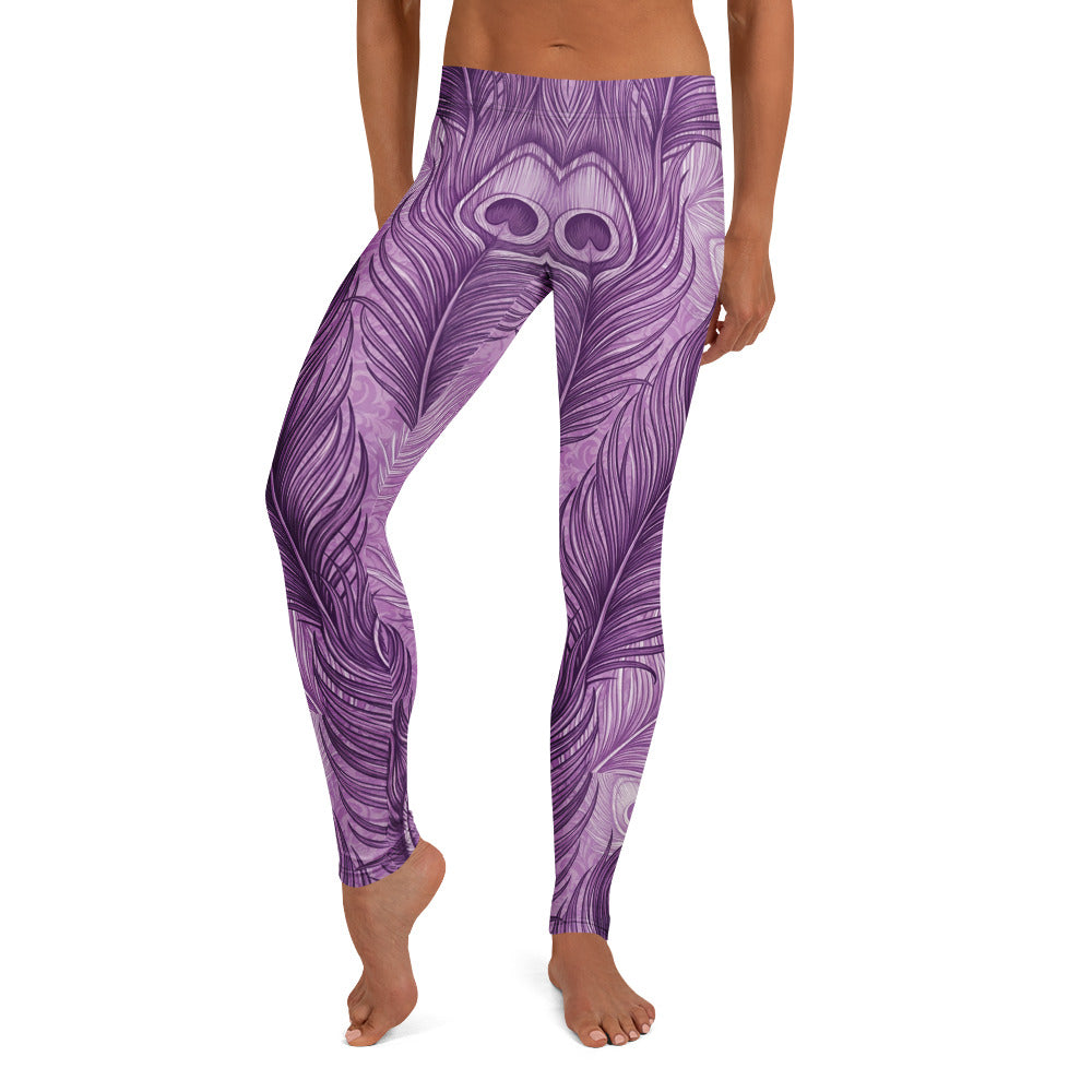 Personalisierte Damen Sportleggings Pfauenfeder Design Lila Fitness Yoga Leggings Violett M455