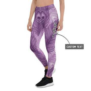Personalisierte Damen Sportleggings Pfauenfeder Design Lila Fitness Yoga Leggings Violett M455 - XL