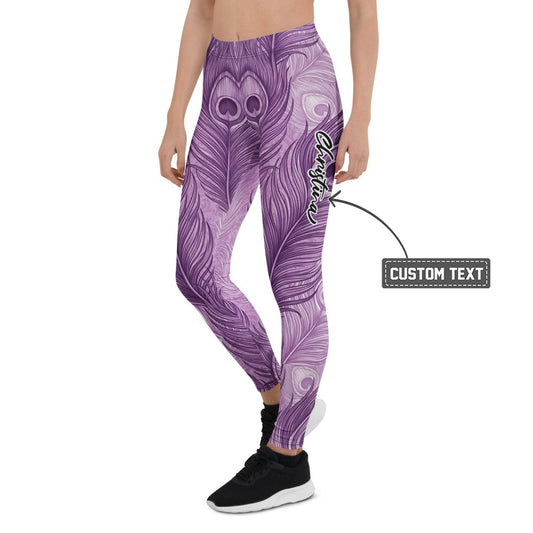Personalisierte Damen Sportleggings Pfauenfeder Design Lila Fitness Yoga Leggings Violett M455 - XL