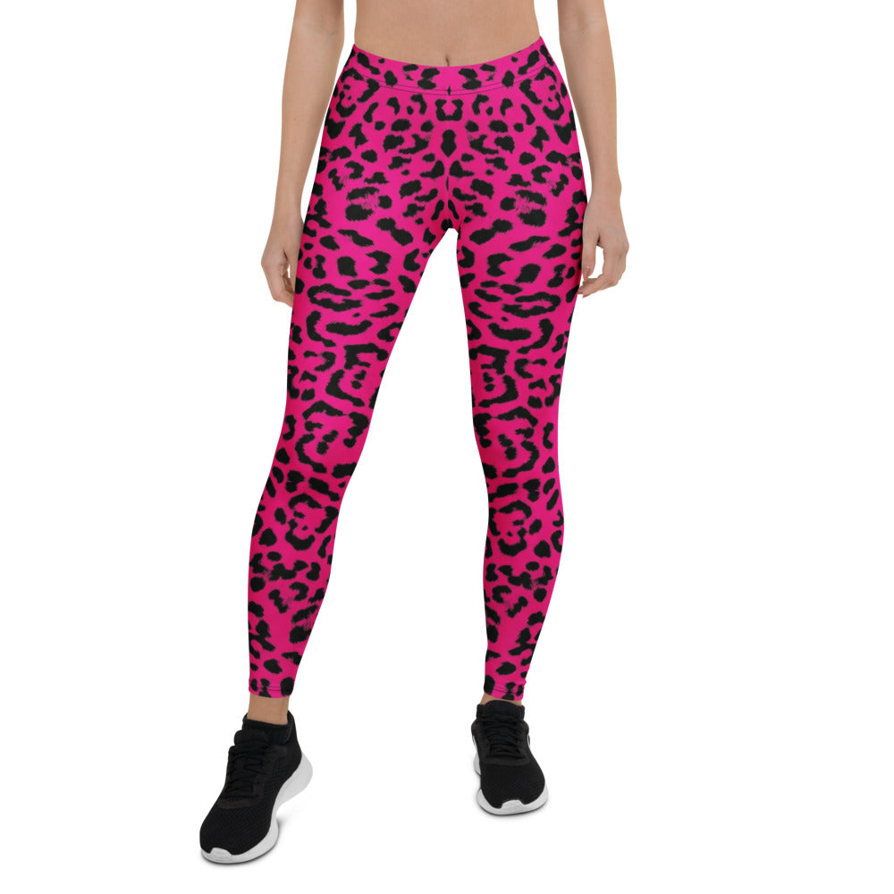 Personalisierte Damen Sportleggings Leopard Muster Pink Schwarz Fitness Yoga Leggings Leo Print R790