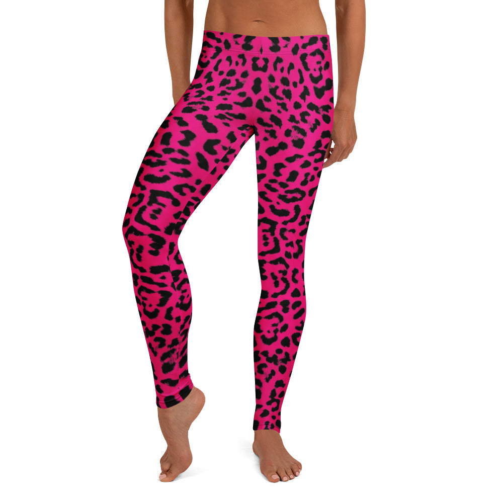 Personalisierte Damen Sportleggings Leopard Muster Pink Schwarz Fitness Yoga Leggings Leo Print R790