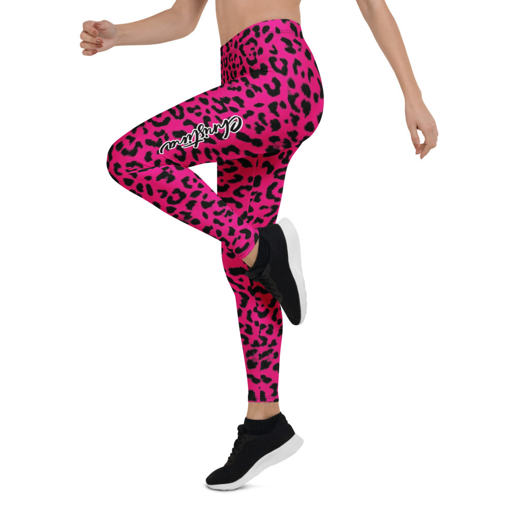 Personalisierte Damen Sportleggings Leopard Muster Pink Schwarz Fitness Yoga Leggings Leo Print R790
