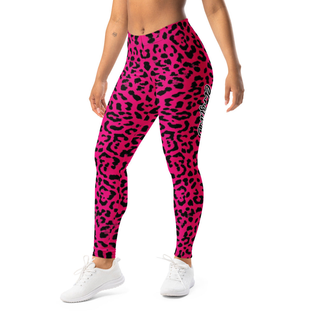 Personalisierte Damen Sportleggings Leopard Muster Pink Schwarz Fitness Yoga Leggings Leo Print R790