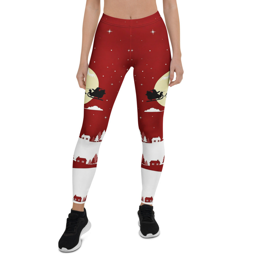 Personalisierte Damen Leggings Weihnachten Rot Weiß Weihnachtsmann Motiv Sportleggings Fitnesshose O977