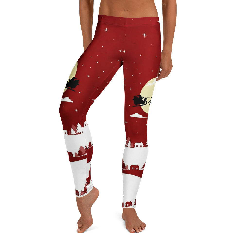 Personalisierte Damen Leggings Weihnachten Rot Weiß Weihnachtsmann Motiv Sportleggings Fitnesshose O977