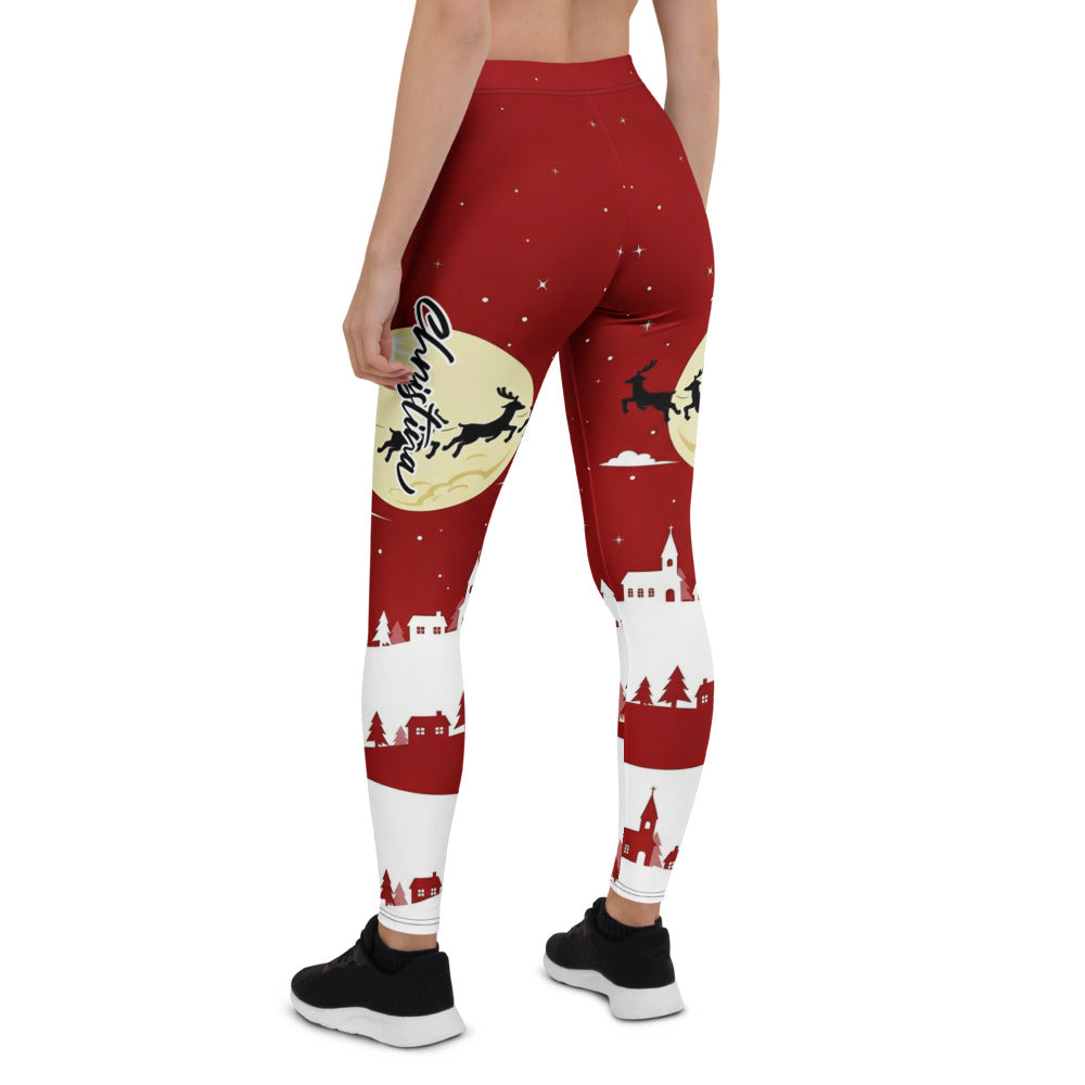 Personalisierte Damen Leggings Weihnachten Rot Weiß Weihnachtsmann Motiv Sportleggings Fitnesshose O977