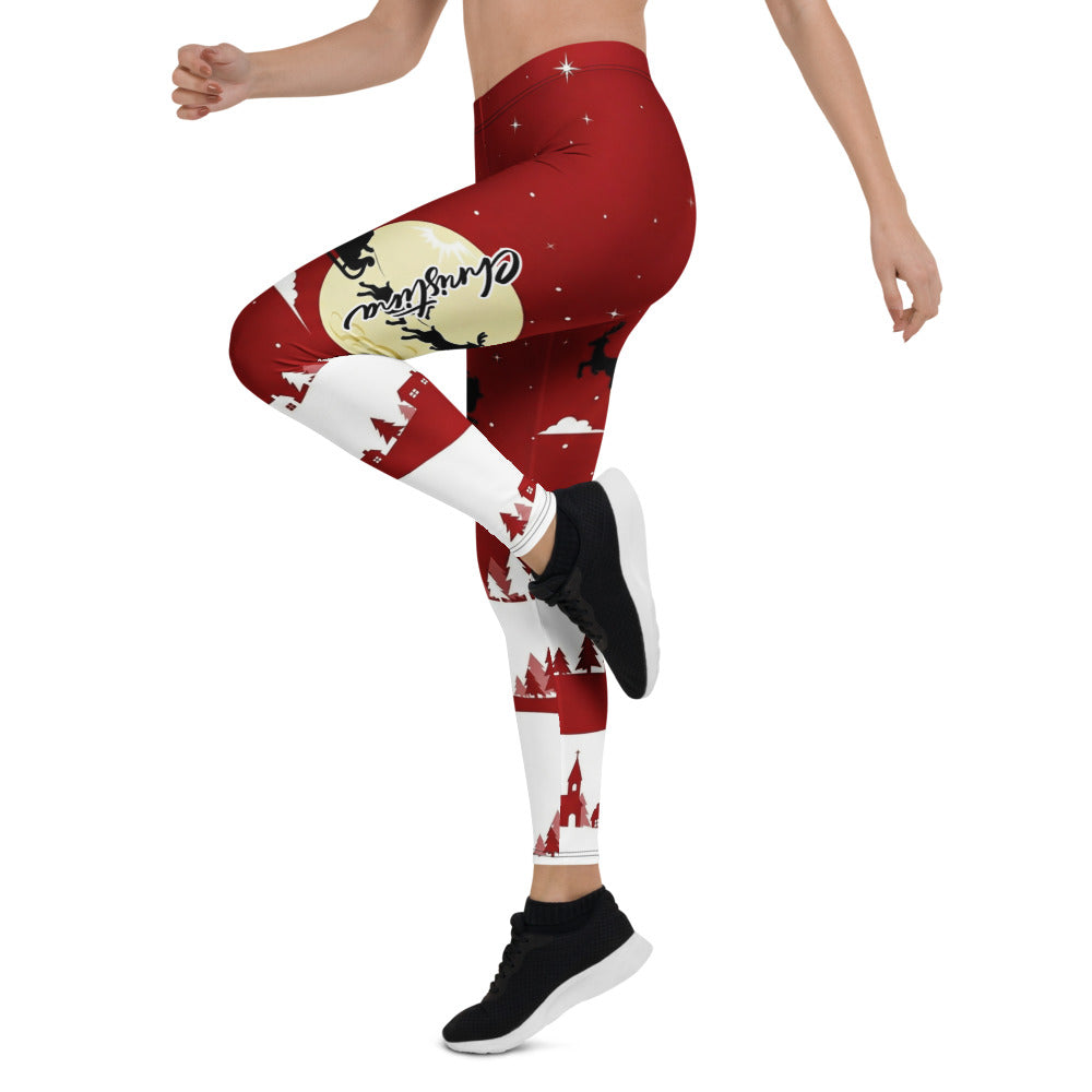 Personalisierte Damen Leggings Weihnachten Rot Weiß Weihnachtsmann Motiv Sportleggings Fitnesshose O977