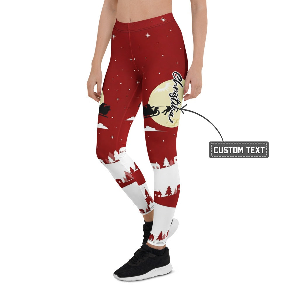 Personalisierte Damen Leggings Weihnachten Rot Weiß Weihnachtsmann Motiv Sportleggings Fitnesshose O977 - XL
