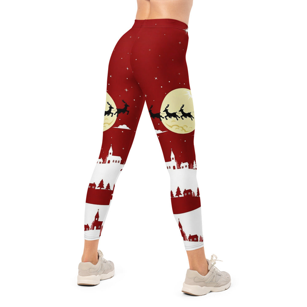 Personalisierte Damen Leggings Weihnachten Rot Weiß Weihnachtsmann Motiv Sportleggings Fitnesshose O977