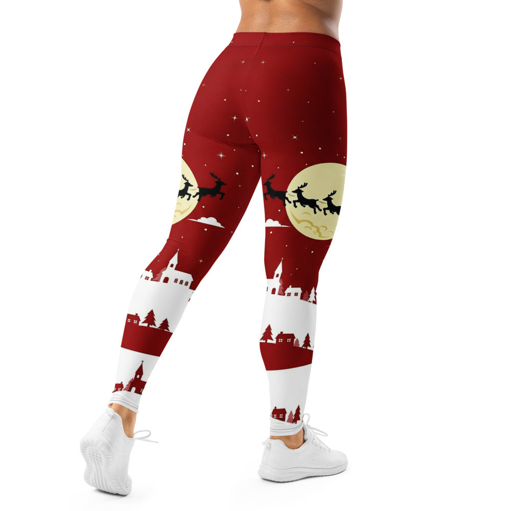 Personalisierte Damen Leggings Weihnachten Rot Weiß Weihnachtsmann Motiv Sportleggings Fitnesshose O977