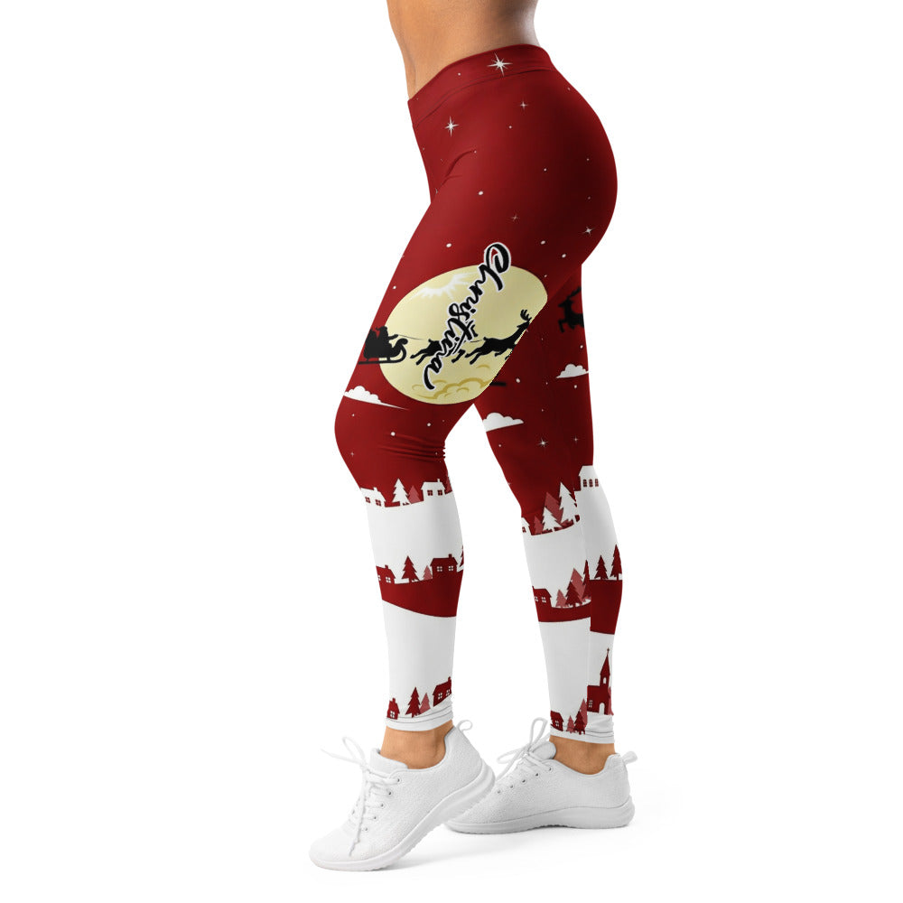 Personalisierte Damen Leggings Weihnachten Rot Weiß Weihnachtsmann Motiv Sportleggings Fitnesshose O977