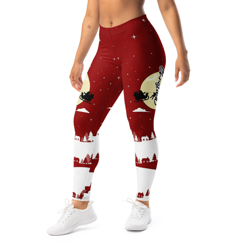 Personalisierte Damen Leggings Weihnachten Rot Weiß Weihnachtsmann Motiv Sportleggings Fitnesshose O977