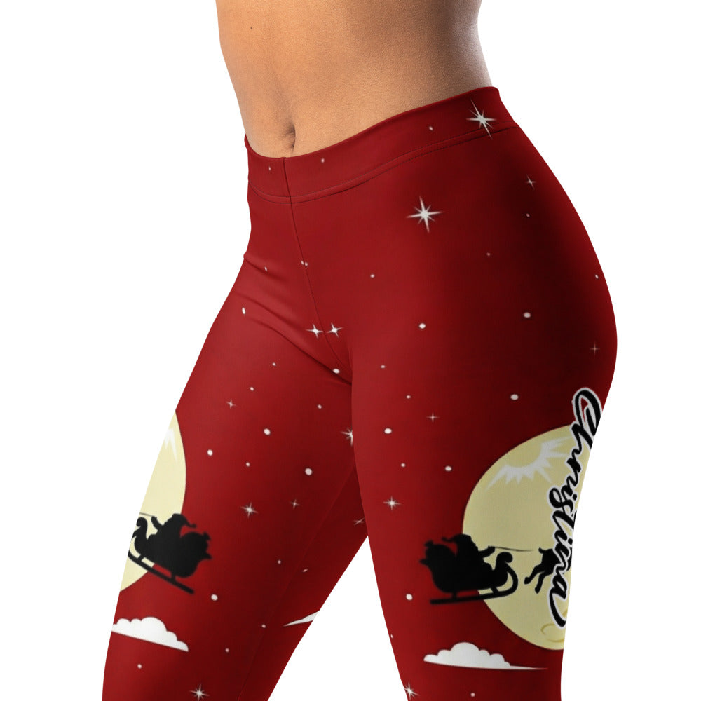 Personalisierte Damen Leggings Weihnachten Rot Weiß Weihnachtsmann Motiv Sportleggings Fitnesshose O977