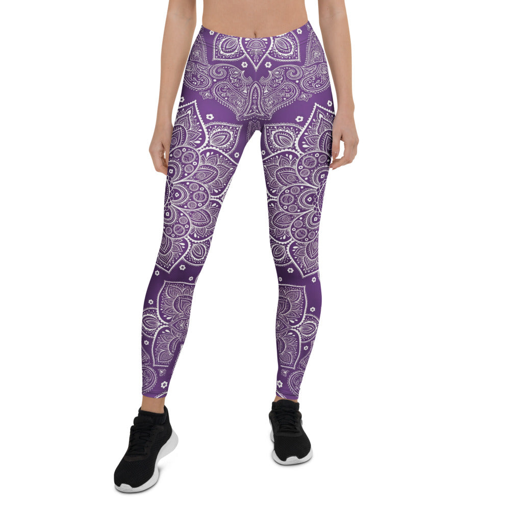 Personalisierte Damen Sportleggings Mandala Muster Lila Weiß Yoga Leggings G054
