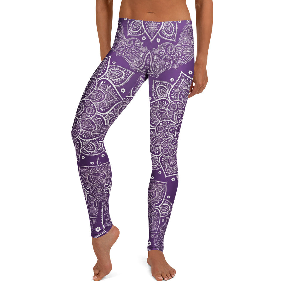 Personalisierte Damen Sportleggings Mandala Muster Lila Weiß Yoga Leggings G054