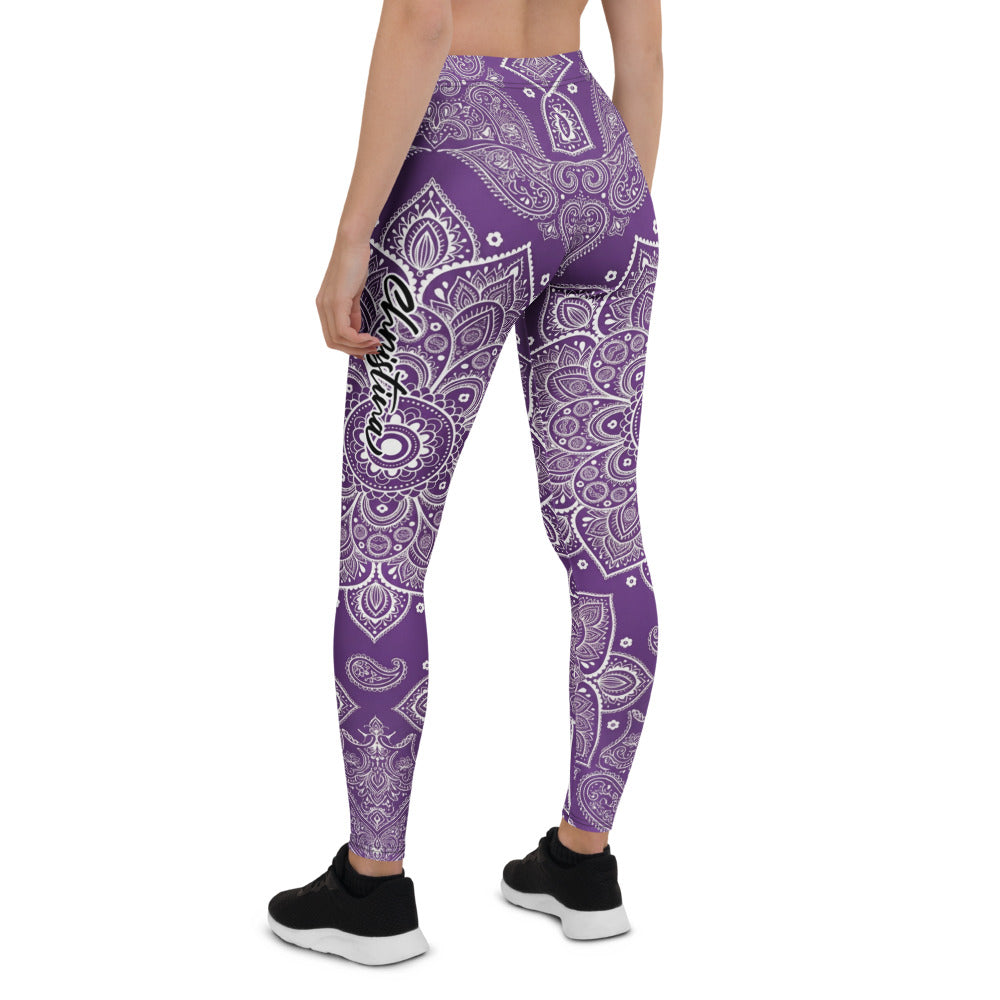 Personalisierte Damen Sportleggings Mandala Muster Lila Weiß Yoga Leggings G054