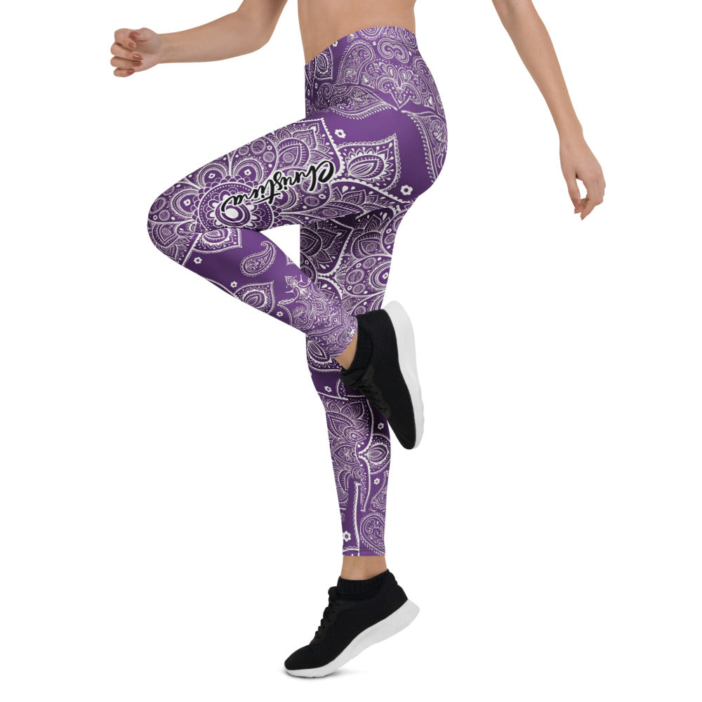 Personalisierte Damen Sportleggings Mandala Muster Lila Weiß Yoga Leggings G054