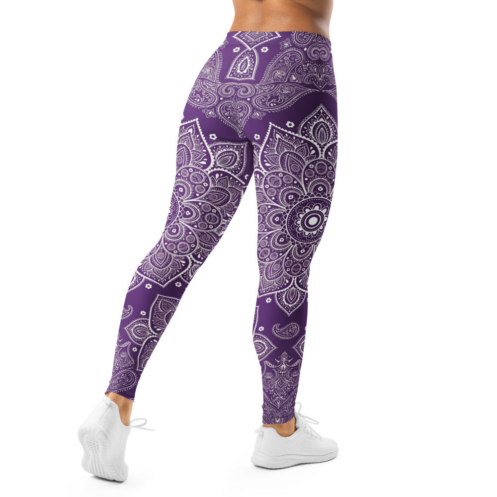 Personalisierte Damen Sportleggings Mandala Muster Lila Weiß Yoga Leggings G054