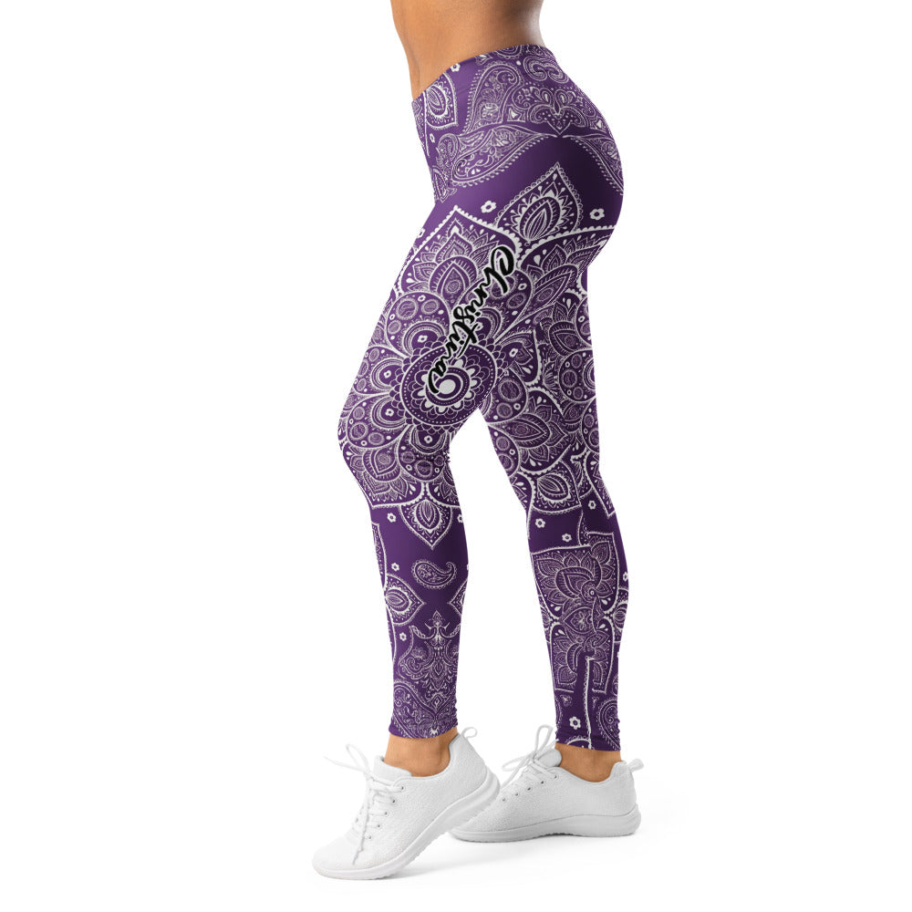 Personalisierte Damen Sportleggings Mandala Muster Lila Weiß Yoga Leggings G054