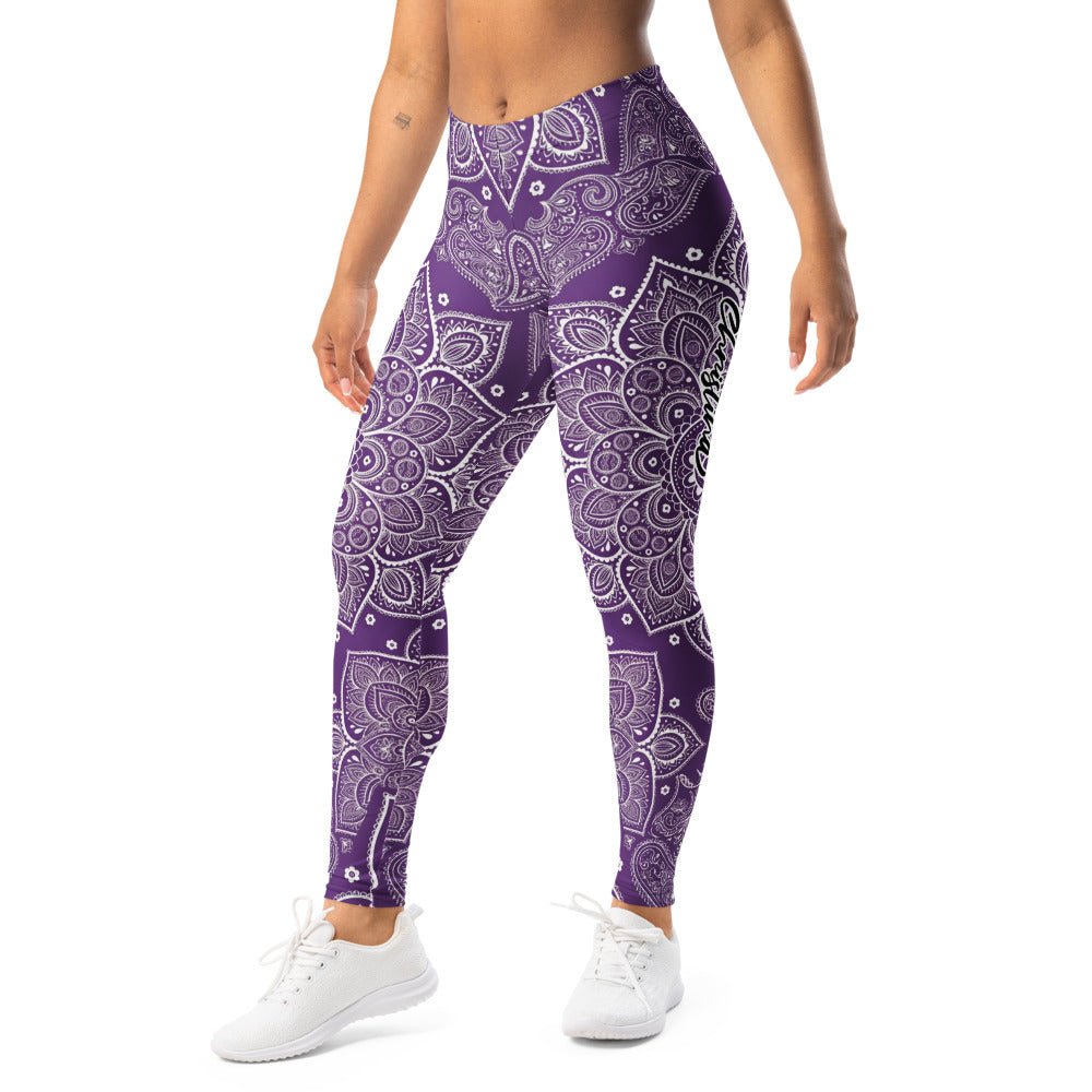 Personalisierte Damen Sportleggings Mandala Muster Lila Weiß Yoga Leggings G054