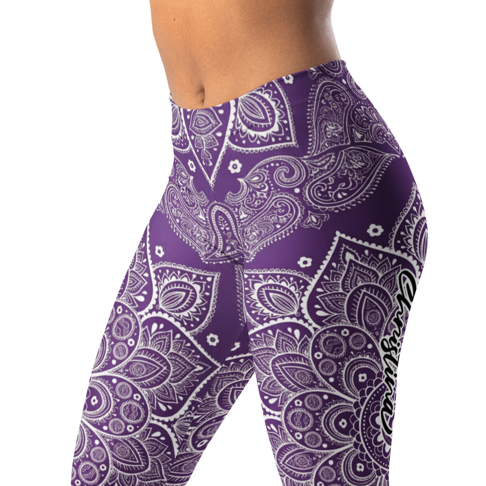 Personalisierte Damen Sportleggings Mandala Muster Lila Weiß Yoga Leggings G054