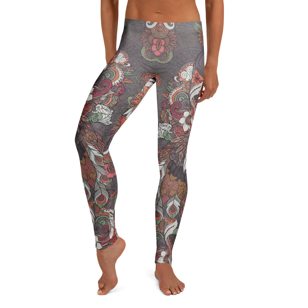 Personalisierte Damen Sportleggings Mandala Muster Grau Mehrfarbig Yoga Leggings Boho Design Fitnesshose L208