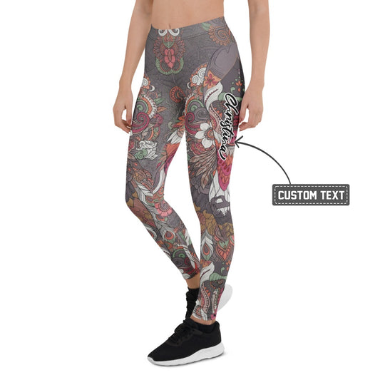 Personalisierte Damen Sportleggings Mandala Muster Grau Mehrfarbig Yoga Leggings Boho Design Fitnesshose L208 - XL