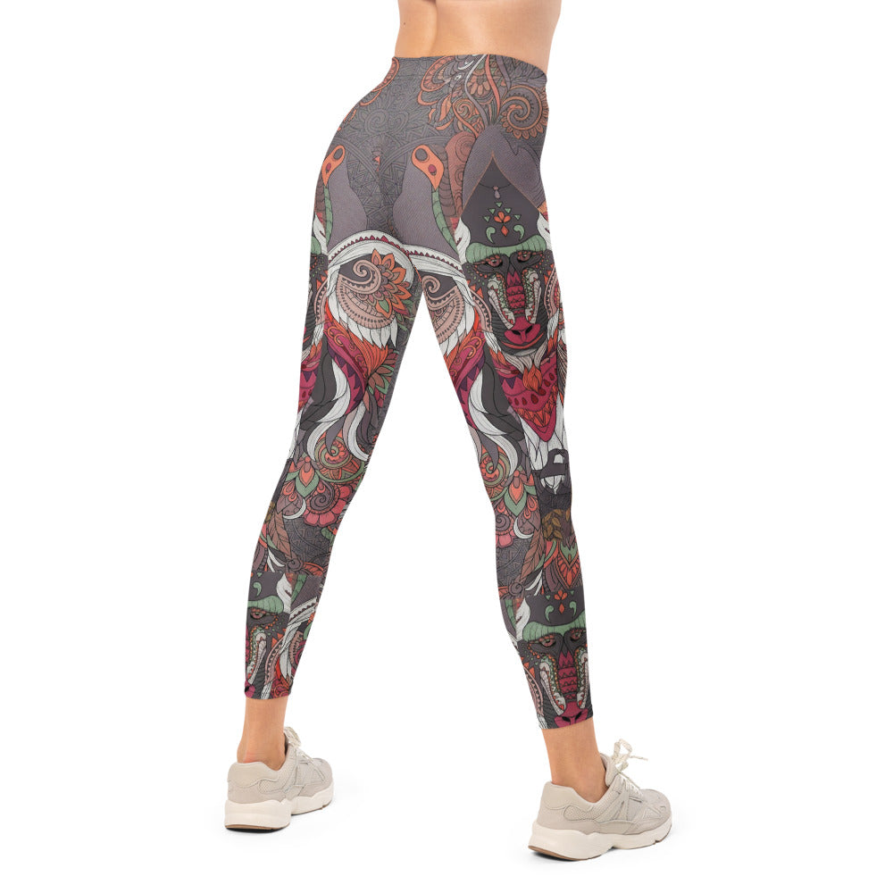 Personalisierte Damen Sportleggings Mandala Muster Grau Mehrfarbig Yoga Leggings Boho Design Fitnesshose L208