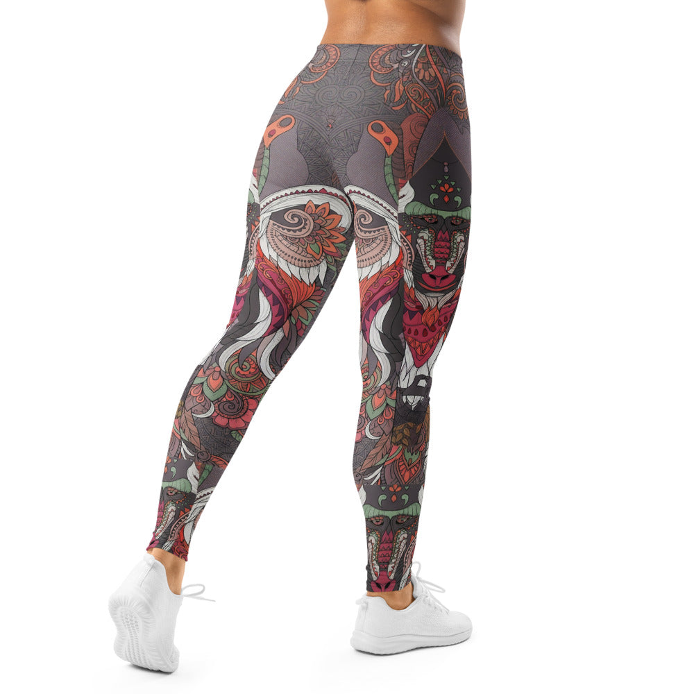 Personalisierte Damen Sportleggings Mandala Muster Grau Mehrfarbig Yoga Leggings Boho Design Fitnesshose L208