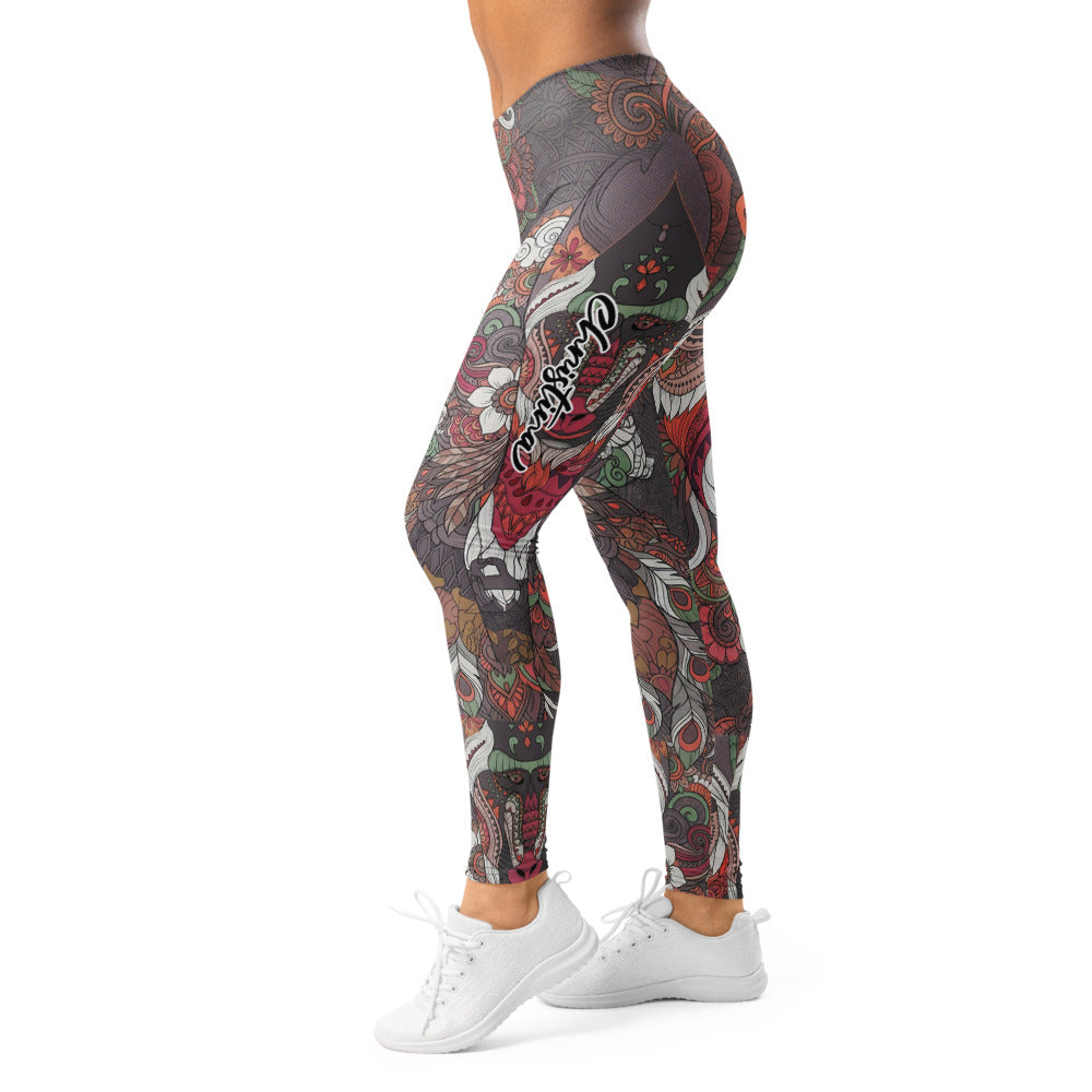 Personalisierte Damen Sportleggings Mandala Muster Grau Mehrfarbig Yoga Leggings Boho Design Fitnesshose L208