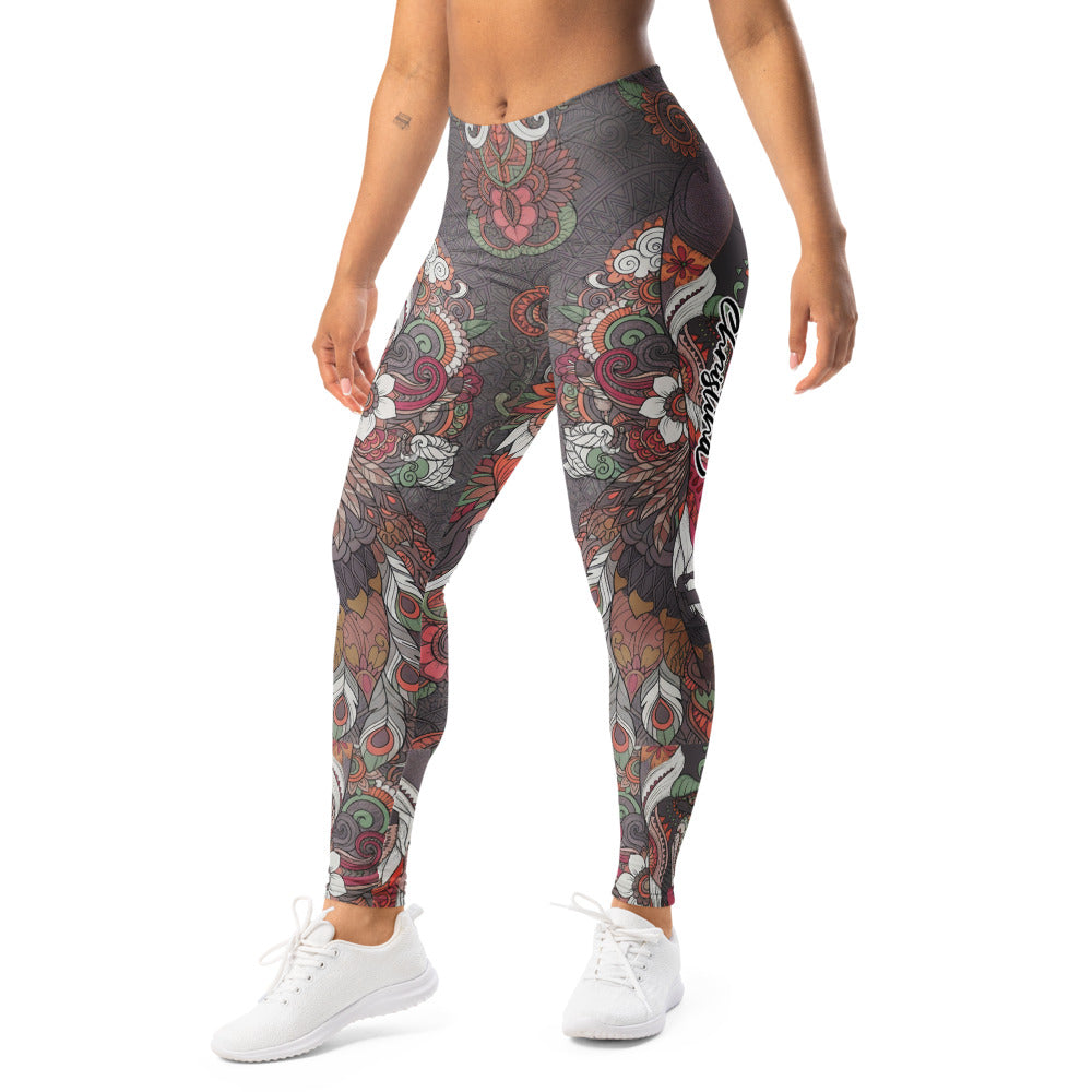 Personalisierte Damen Sportleggings Mandala Muster Grau Mehrfarbig Yoga Leggings Boho Design Fitnesshose L208