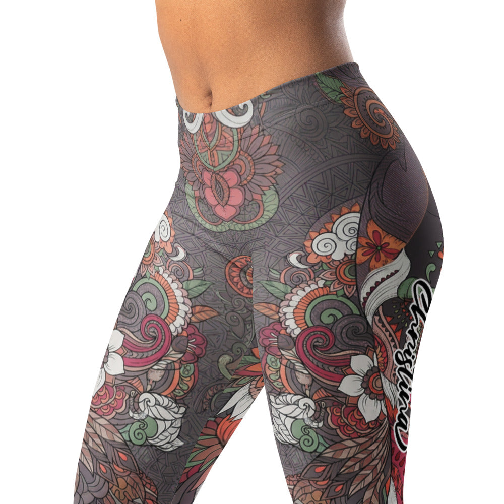 Personalisierte Damen Sportleggings Mandala Muster Grau Mehrfarbig Yoga Leggings Boho Design Fitnesshose L208