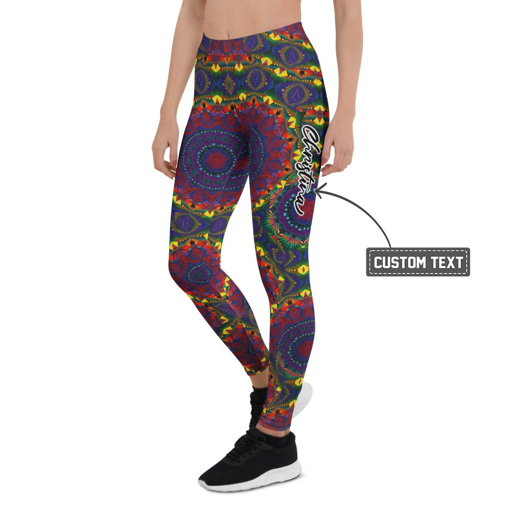 Personalisierte Damen Sportleggings Mandala Muster Bunt Psychedelisch Yoga Fitness Leggings M136 - XL