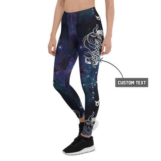 Personalisierte Damen Sportleggings Galaxie Design Sternzeichen Stier Fitness Yoga Leggings Blau Lila A735 - XL