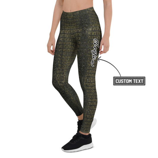 Personalisierte Sportleggings Damen Krokodil-Muster Dunkelgrün Schwarz Fitness Leggings Animal Print I326 - XL