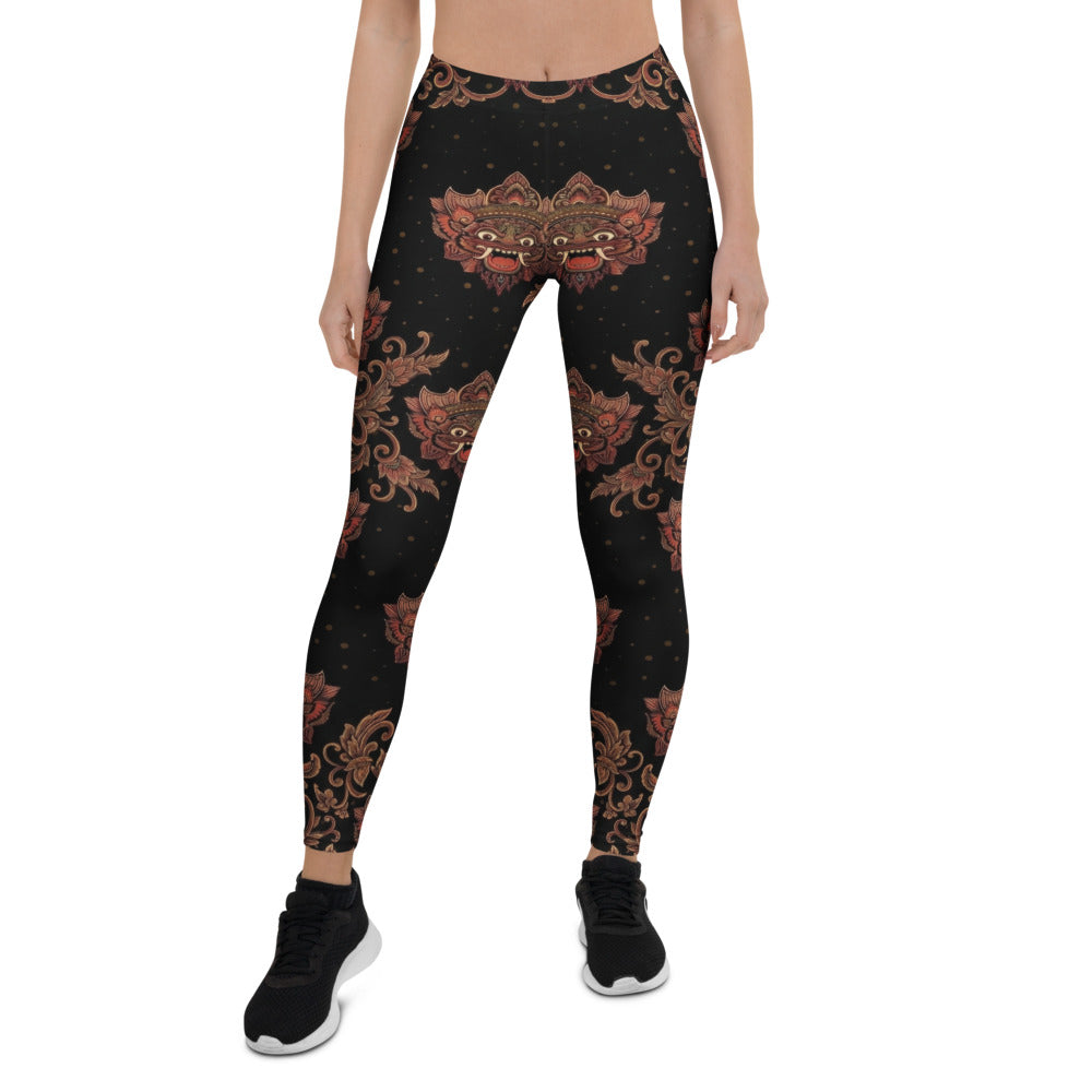Personalisierte Sportleggings Damen Masken Design Schwarz Rot Fitness Leggings Yoga Hose M084