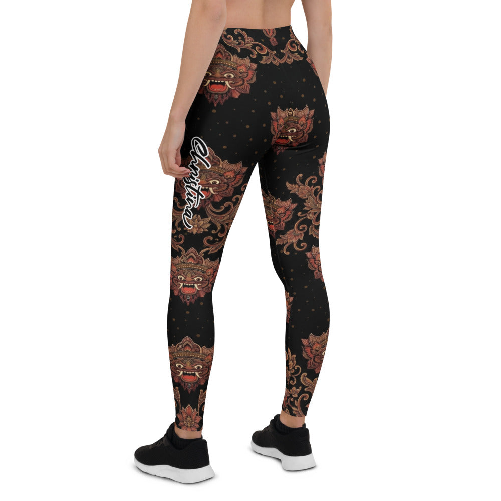 Personalisierte Sportleggings Damen Masken Design Schwarz Rot Fitness Leggings Yoga Hose M084