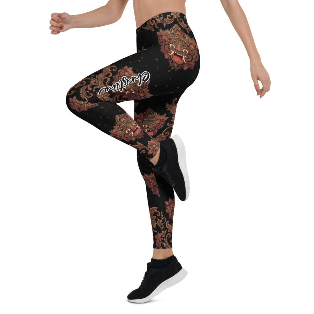 Personalisierte Sportleggings Damen Masken Design Schwarz Rot Fitness Leggings Yoga Hose M084