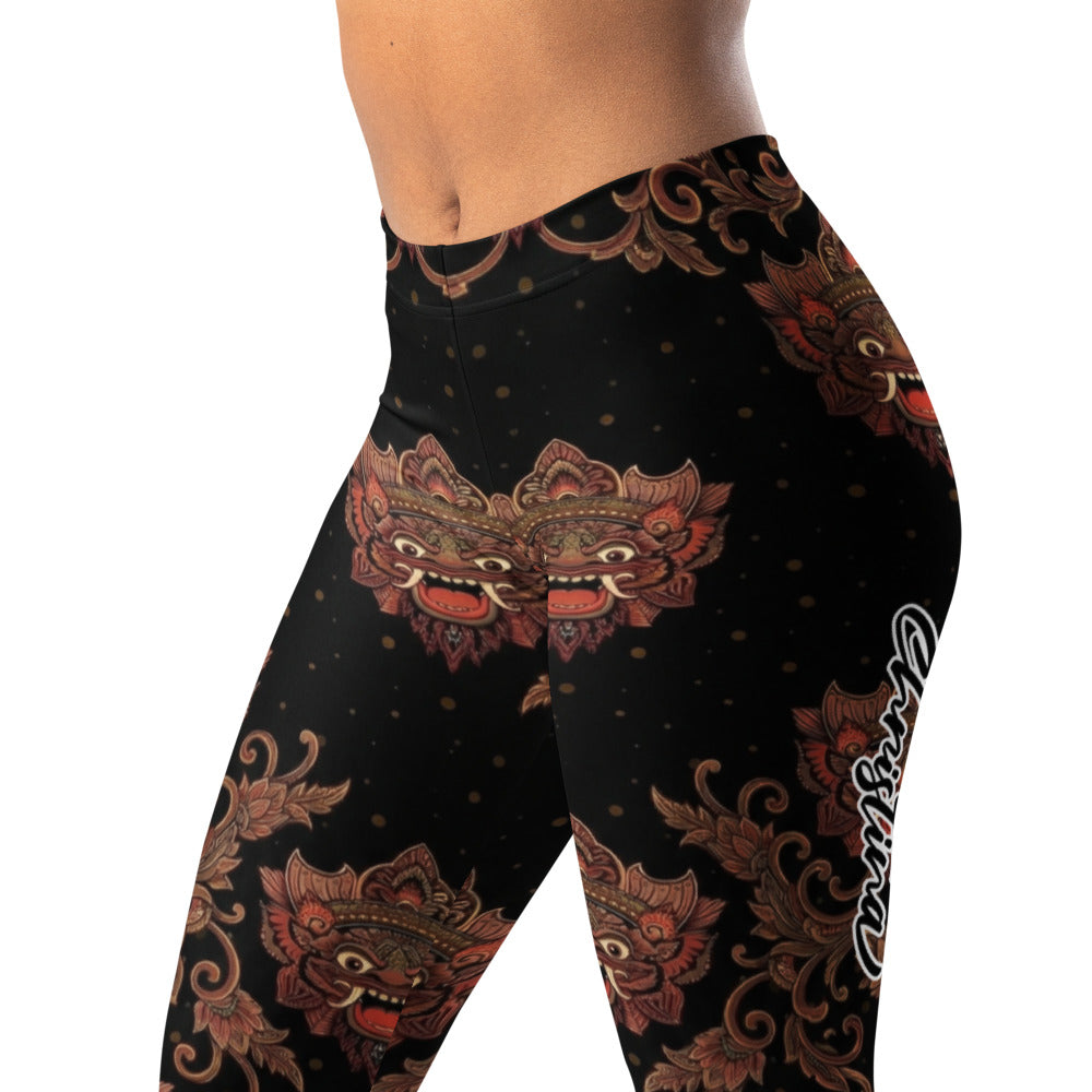 Personalisierte Sportleggings Damen Masken Design Schwarz Rot Fitness Leggings Yoga Hose M084