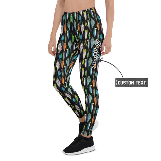 Personalisierte Damen Sportleggings Angel-Motiv Schwarz Bunt Fitness Leggings Köder Design Yoga Hose I883 - XL