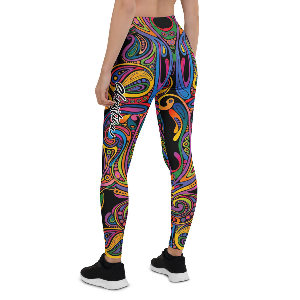 Personalisierte Sportleggings Damen Abstraktes Muster Bunt Psychedelisch Fitness Yoga Leggings D244